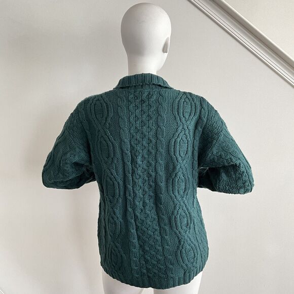 Aran Crafts 100% Merino Wool Sweater M Green Chunky Knit Long Sleeve Cabincore - Picture 2 of 10
